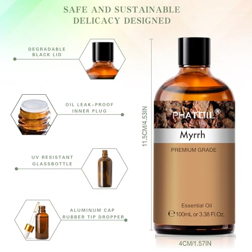 PHATOIL Myrrh Essential Oil for Diffuser Aromatherapy, Soap Candle Making - size: 3.38 Fl Oz (Pack of 1)