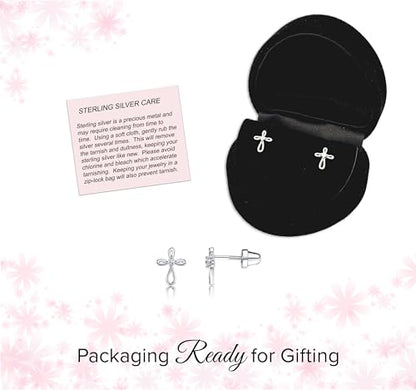 Cherished Moments Cross Earrings, .925 Sterling Silver or 14k Gold-Plated - color: SM Silver Clear