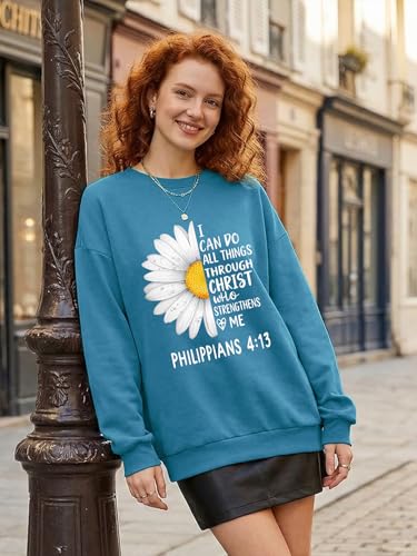 Christian Sweatshirts For Women Oversize Daisy Print Sweatshirts - color: Blue2, size: Small