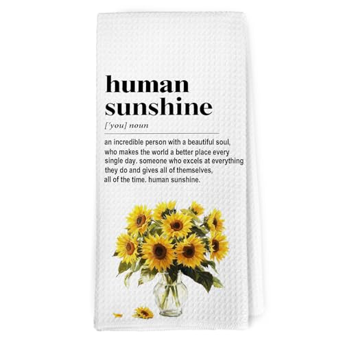 Dibor Human Sunshine Gifts Kitchen Towels Dishcloth, Thank You Gifts for Women Coworkers Friends Dish Towels, Sunflower Decorative Hand Tea Towel for Bathroom Kitchen, 16x24 Inch - color: Sunshine