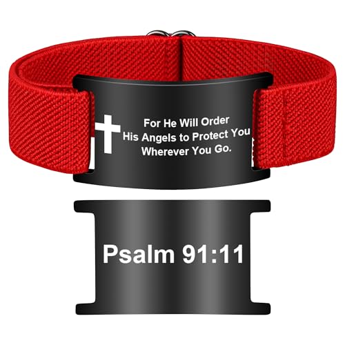 Bible Verse Cross Bracelet for Women Men, Christian WWJD Jesus is King Jewelry Gift Adjustable Bracelet - color: Red
