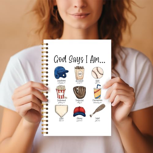 Baseball Christian Notebook, God Says I Am Bible Journaling for Men, Baseball Lovers Fans Players Gifts, Religious Notebook Journal, Christian Hardcover Spiral Notebooks 5.5x8.3 Inch - color: Section 10