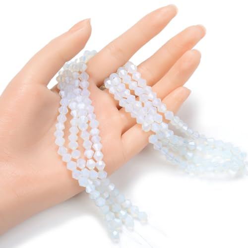 250pcs Czech 6mm (0.24 Inch) Faceted Bicone Crystal Glass Beads Spacer Bulk White Opal - color: White Opal, size: 6mm - 250pcs