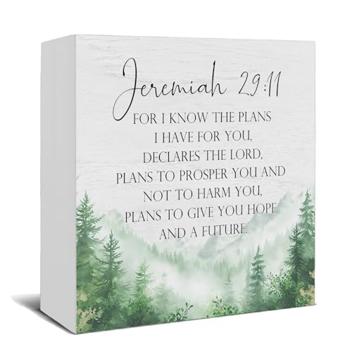 Christian Wooden Box Sign, for I Know the Plans I Have for You Jeremiah 29:11 Bible Verse Religious Wood Signs for Church Home Office Desk Table Shelf Decor, 5x5 Inch - color: Jeremiah 29:11, size: 5x5x1.1 in