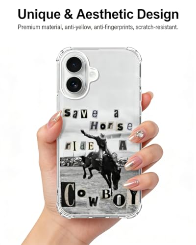 Cowboy Black White Phone Case Compatible with iPhone 17, Wild West Horse Phone Cover for iPhone 17 - color: Cowboy Horse