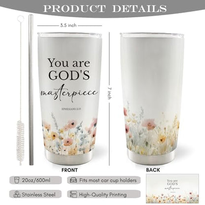 Christian Floral 20oz Travel Coffee Mug Tumbler, Christian Gifts for Women, Religious Gifts for Women, Bible Verse Flower Stainless Steel Tumbler with Lid and Straw - color: youer