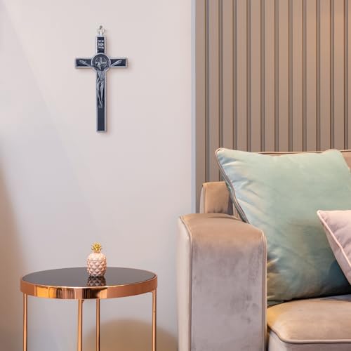 KOMI 7.5" Metal Crucifix Wall Cross with Black Enamel Catholic Jesus Cross - color: Black-Silver