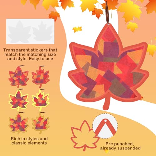 Chiisong 24 Sets Fall Maple Leaf Crafts DIY Fall Leaf Tissue Paper Kit - style: Maple