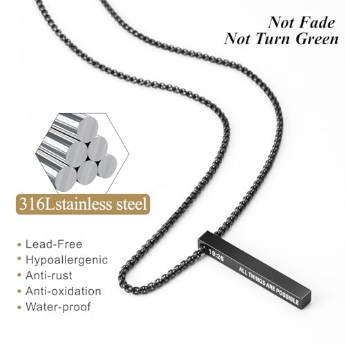 Romass 2Pcs Pendant Necklace for Men,Stainless Steel Silver Black Gold Bible Verse Chains for Men Vertical Bar Pendant Gifts Jewelry Box 16-24 Inches - size: 20 in, style: 2Pcs(silver+black) 1.6 "* 0.2'' pendant