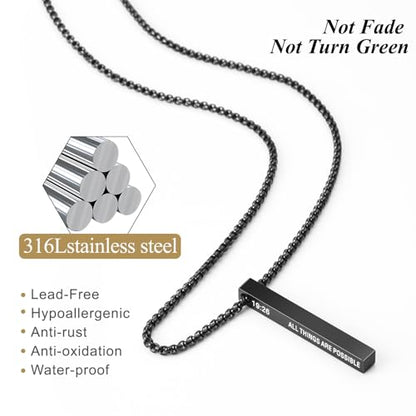Romass 2Pcs Pendant Necklace for Men,Stainless Steel Silver Black Gold Bible Verse Chains for Men Vertical Bar Pendant Gifts Jewelry Box 16-24 Inches - size: 18 in, style: 2Pcs(silver+black) 1.6 "* 0.2'' pendant