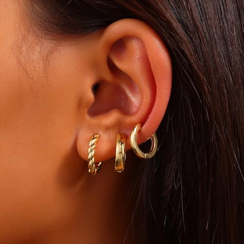 18K Gold Plated Hoop Earrings for Women, NICKEL-FREE & HYPOALLERGENIC, Timeless Jewelry Gift - color: Gold-6pcsD