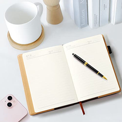 A5 Lined Leather Notebook and Pen Set with Gift Box, 240 Pages Refillable Journal with Pocket and Magnetic Buckle, Hardcover Daily Diary for Men and Women Business Travel Personal Writing- Black - color: Black