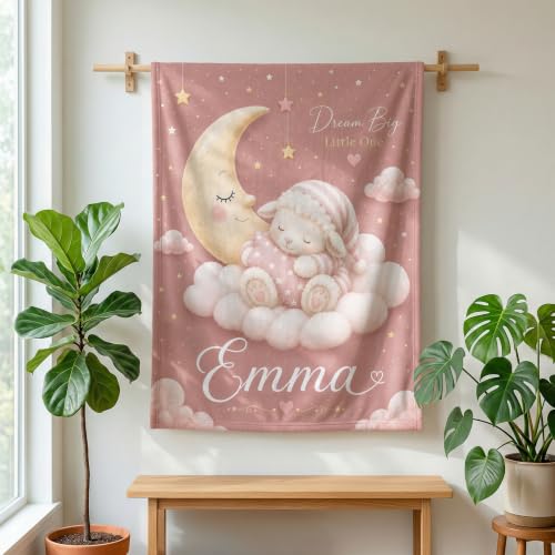 Personalized Baby Blanket With Name, Custom Baby Blankets Gift for Boy Girl - color: Blush Pink, size: Lamb