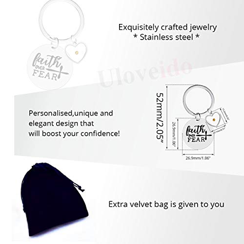 Uloveido Stainless Steel Faith Cross Keychain & Jesus Loves Me Christian Keyring Mustard Seed Charms Religious Jewelry - style: Faith Over Fear-heart