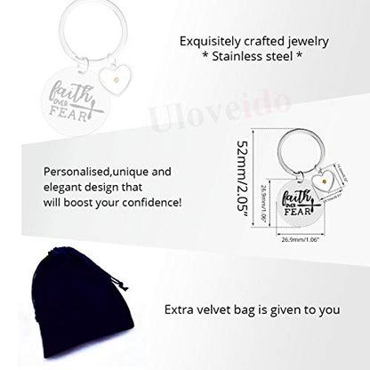 Uloveido Stainless Steel Faith Cross Keychain & Jesus Loves Me Christian Keyring Mustard Seed Charms Religious Jewelry - style: Faith Over Fear-heart