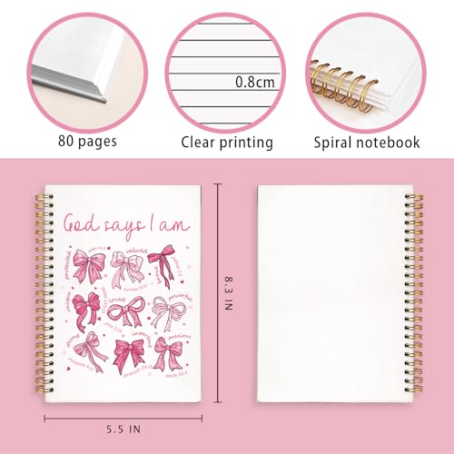 Coquette Pink Bow God Says I am Christian Noteboo Journal for Women - color: God Says I'am -pink