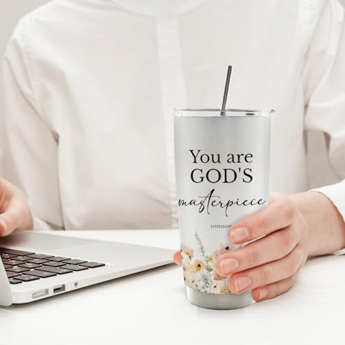 Christian Floral 20oz Travel Coffee Mug Tumbler, Christian Gifts for Women, Religious Gifts for Women, Bible Verse Flower Stainless Steel Tumbler with Lid and Straw - color: youer