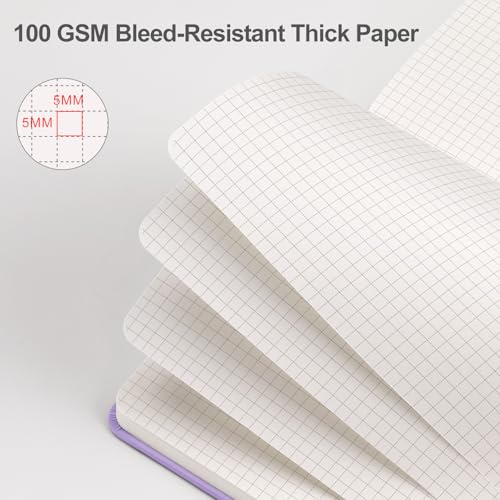 EMSHOI Graph Grid Journal Notebook, 192 Pages, A5 Size (5.7'' x 8.3'') - color: Light Purple, style: Grid