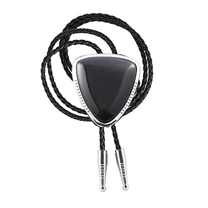 bolo tie for man,handmade western cowboy alloy natural mix Leather Bolo Tie - color: Black Triangle Bolo Tie