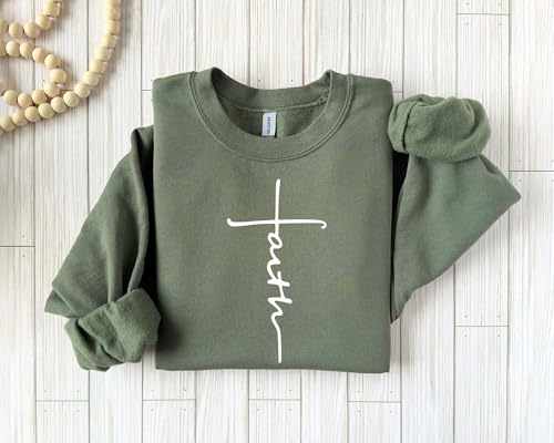 Faith Cross Sweatshirt, Christian Crewneck, Minimalist Religious Pullover, Inspirational Bible Verse Sweater, Cozy Unisex Faith Gift for Women & Me Sand