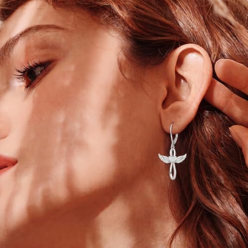 Cross Earrings for Women 925 Sterling Silver Cross Dangle Leverback Drop Earrings Christian Religious Jewelry Gifts Hypoallergenic