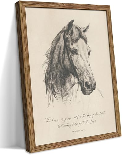 Wood Framed Proverbs 21:31 Wall Art - The Horse is Prepared Scripture Print, Christian Equestrian Sketch Decor, Spiritual Gift for Believers, 16L x 12W - color: Proverbs 21:31, size: 16"L x 12"W