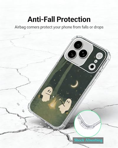 Cute Green Halloween Ghosts Case Compatible with iPhone 17 Pro, Hippie Ghosts Phone Cover for iPhone 17 Pro - color: Green Halloween Ghosts