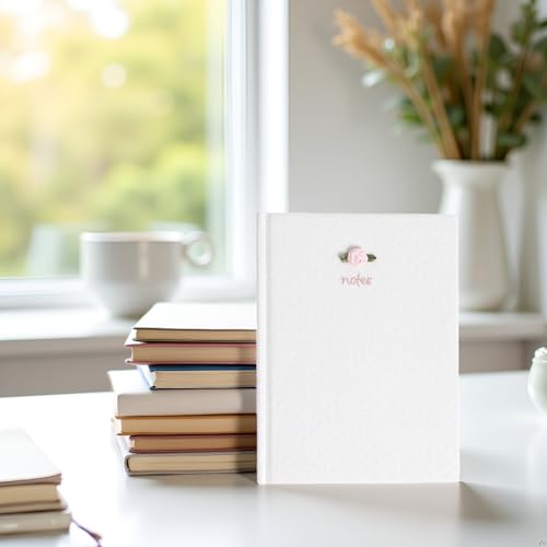 Pearhead Fabric Hardcover Journal Notebook 6x8 – Pointelle Embroidered College-Ruled Writing Journal with 200 Lined Pages, Pink - color: White Pointelle Fabric Journal