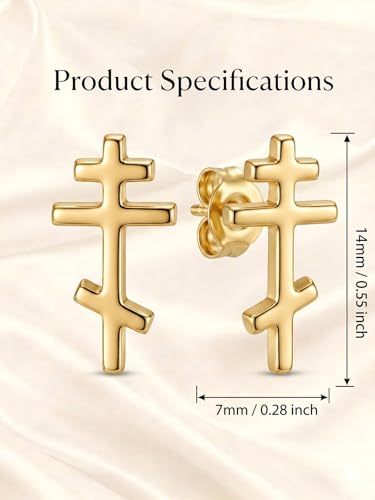 OJK 14K Gold Cross Earrings for Women Cross Stud Earrings Christian Gift - color: 08-Orthodox Cross
