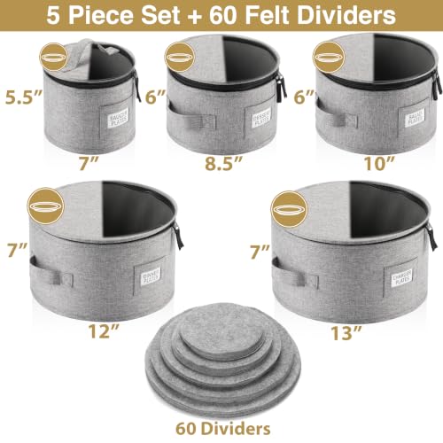 Stack Store Plus More 5PC China Storage Cases for Dinnerware - 13"-12"-10"-8.5" and 7" wide - 60 Plate Separators Included - style: 5 Plate Cases