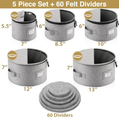 Stack Store Plus More 5PC China Storage Cases for Dinnerware - 13"-12"-10"-8.5" and 7" wide - 60 Plate Separators Included - style: 5 Plate Cases