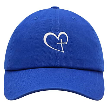 JPAK Heart and Cross Premium Dad Hat Embroidered Cotton Baseball Cap Christian Faith - color: Blue