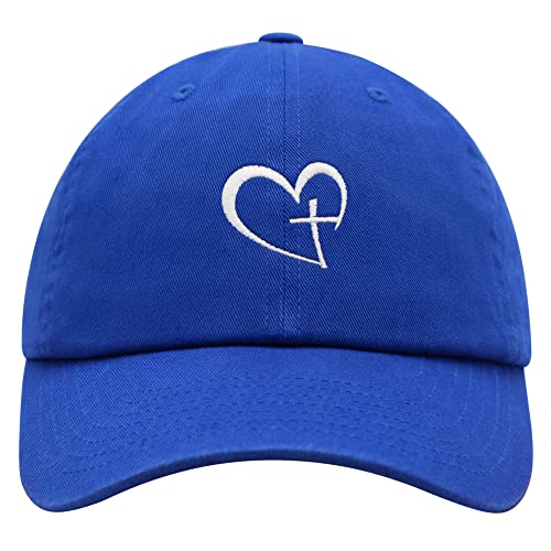 JPAK Heart and Cross Premium Dad Hat Embroidered Cotton Baseball Cap Christian Faith - color: Blue