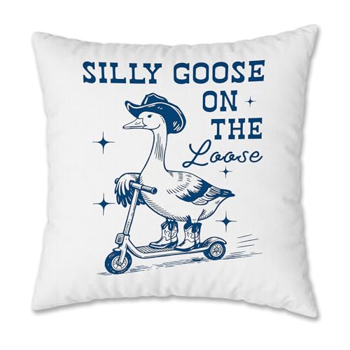 Funny Western Goose Pillow Cover 18x18, Trendy Blue Southwestern Cowboy Scooter Goose Decorative Pillow Cover Pillowcase for Nursery Kids Room Playroom Home Living Room - color: Western Cowgirls-13