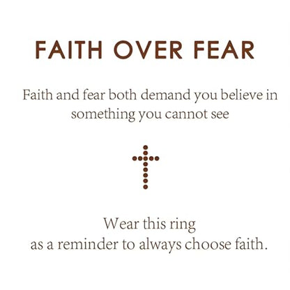 Faith Over Fear Cross Inspirational Rings for Women Daughter, Christian Blessed Hope Love Encouragement Rings Adjustable Open Tiny Purity Wrap Thumb Cross Ring Jewelry Graduation Cocktail Party - color: Rose Gold