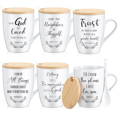 Patelai 6 Set Christian Gift for Women Men Bible Verse Mug, English - style: English