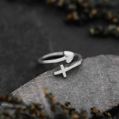 Wrapped in Christ's Love Adjustable Cross Ring Sterling Silver Women