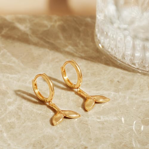 VACRONA Gold Heart Hoop Earrings Huggie Earrings for Women 14k Gold Plated Small Hoops Earrings - color: Fish-Tail-Gold