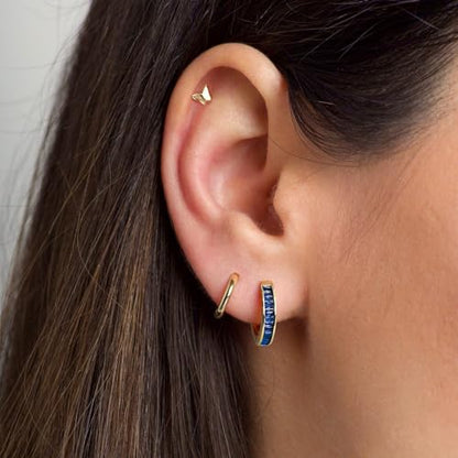 14K Gold Huggie Earrings for Women Silver Huggie Hoop Earrings Cubic Zirconia Huggie Earrings Stud Earrings Lightweight Dainty Hypoallergenic Earrings Jewelry Gifts - color: Gold Blue CZ Huggies