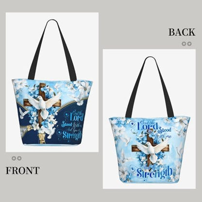 Bible Tote Bags for Women Christian Tote Bag Church Shoulder Bag Inspirational Bags With Zipper Christian Gift - color: But the Lord Stood With Me