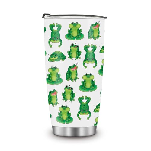 WIRESTER 20 OZ Stainless Steel Tumbler With Lid, Double Wall Vacuum Insulated Tumbler, Coffee Travel Mug Cup for Hot Cold Drinks - Green Frog Funny Playful Postures - color: Green Frog Funny Playful Postures