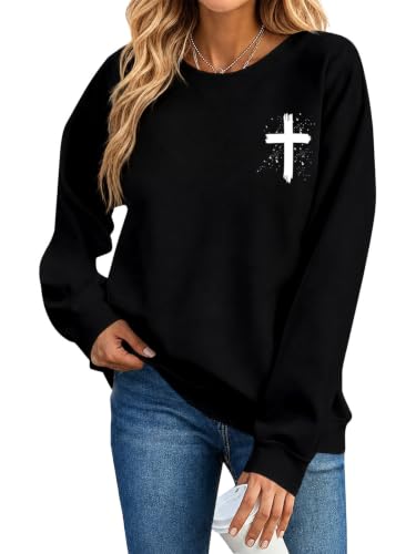 Christian Sweatshirts for Women Jesus Shirts Faith Cross Bible Verse Tops - color: Black-a, size: Medium