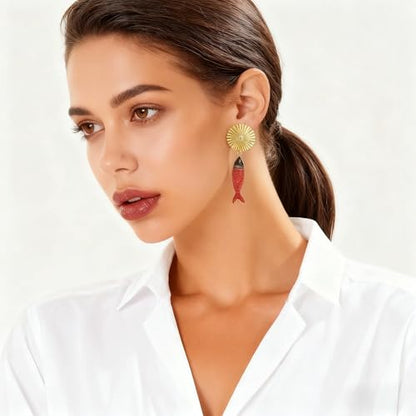 Creative Exaggerated Ocean Animal Drop Dangle Earrings for Women, Bohemia Style Alloy Lobster Octopus Fish Crab Earrings for Summer Beach Holiday Party Jewelry Gifts - style: Red Fish Earrings