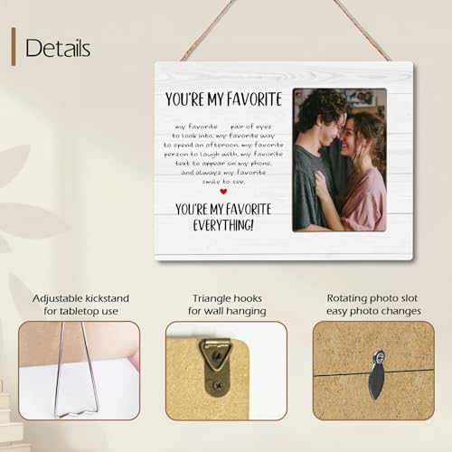 Anniversary Couple Gifts for Girlfriend Boyfriend, You Are My Favorite, Romantic Couples Wooden Picture Frame Gifts, Fits 4x6 Photo Frame
