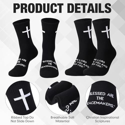 12 Sets Christian Gifts for Men Man of God Cups Socks,Black - color: Black
