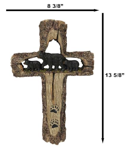 Ebros Gift 13.5" Tall Rustic Western Black Bears Momma And Cubs On Bear Trail Wall Cross Decor Hanging Sculpture With Paws Catholic Christian Country Bears Cubs Cabin Lodge Accent Decorative Crosses