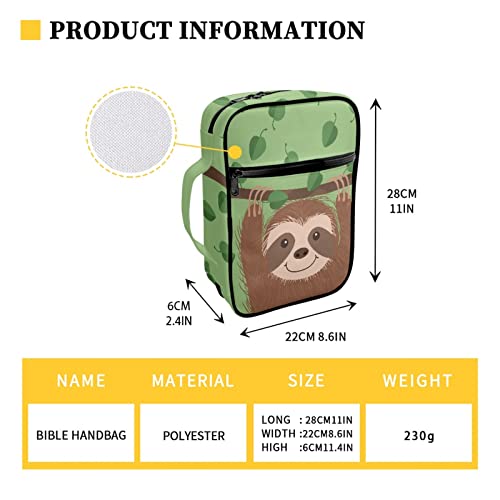 Coldinair Lovely Sloth Print Bible Cover for Women Teens Kids Boys Girls,Cute Carrying Book Case Church Bag Bible Protective with Handle and Zippered Pocket - color: Cartoon Sloth
