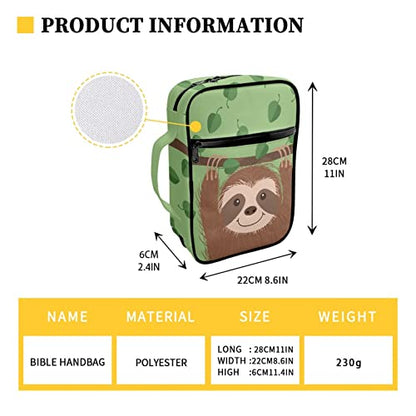 Coldinair Lovely Sloth Print Bible Cover for Women Teens Kids Boys Girls,Cute Carrying Book Case Church Bag Bible Protective with Handle and Zippered Pocket - color: Cartoon Sloth