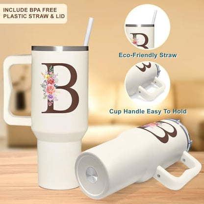 Personalized Gifts for Women, Customized Mother's Day, Birthday, Xmas Gift For Grandma, Mom, Wife, Friends, Sisters, Coworkers, Monogrammed Tumbler 40oz with Lid and Straw - color: B