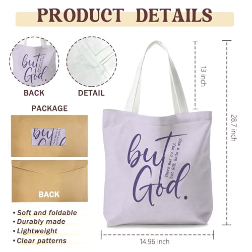 Bible Tote Bags Cute Christian Preppy Canvas Tote Bag Christian Gifts for Women Reusable Shopping Bags(Parent) - color: But God-2